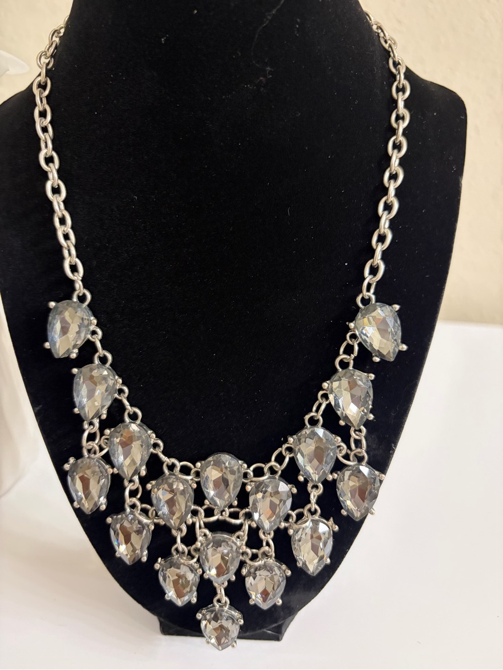 Silver Gray Crystal Statement Necklace Chandelier Bib Necklace